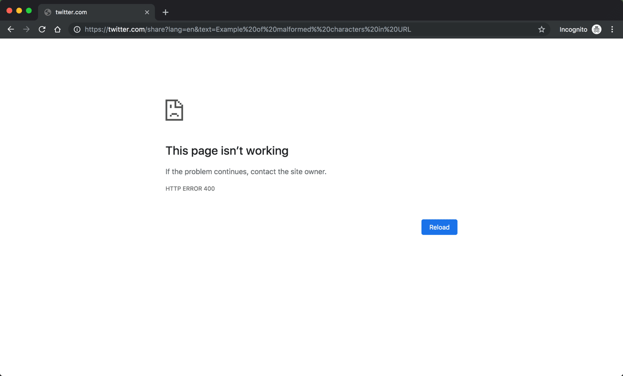 Chromeで見た「400 Bad Request」エラー