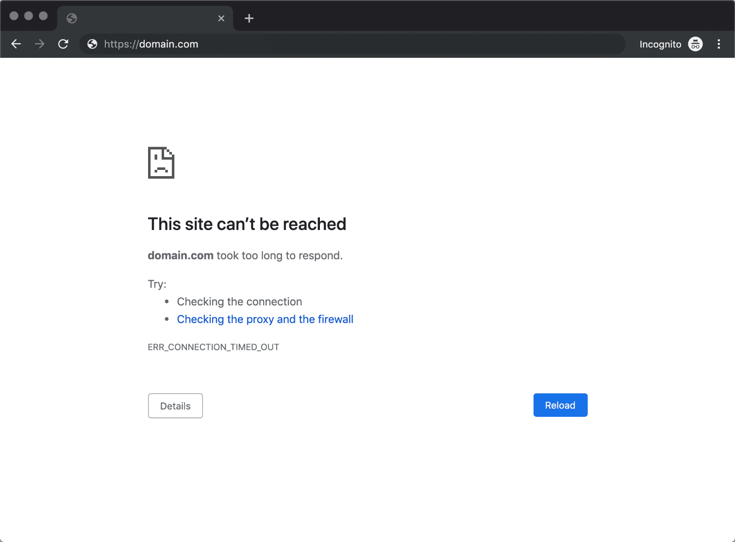 ChromeでのERR_CONNECTION_TIMED_OUTエラー表示