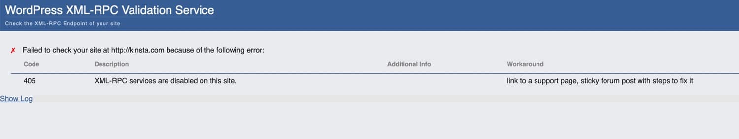 Kinstaで実行したXML-RPCチェック