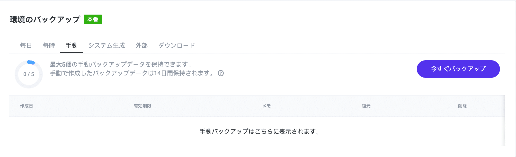 Kinstaにて手動でバックアップを作成