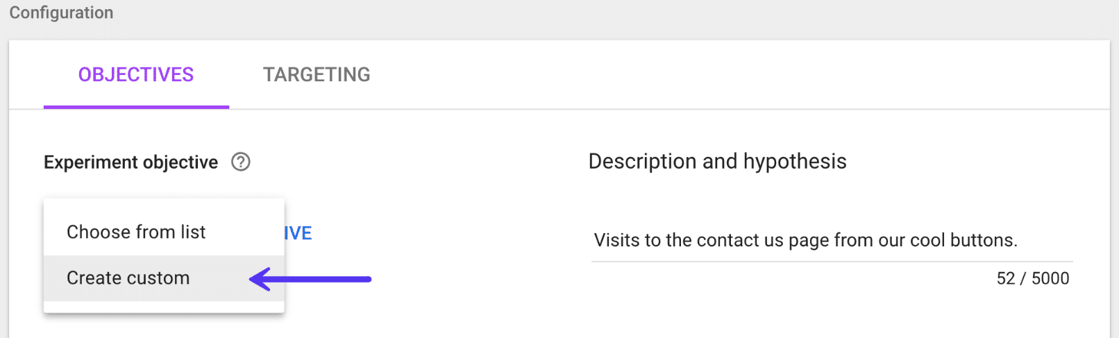 Google Optimize - aangepaste doelstelling