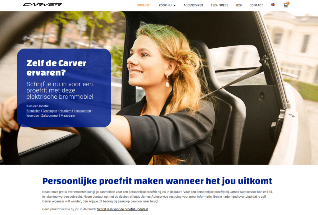 Screenshot van website Carver