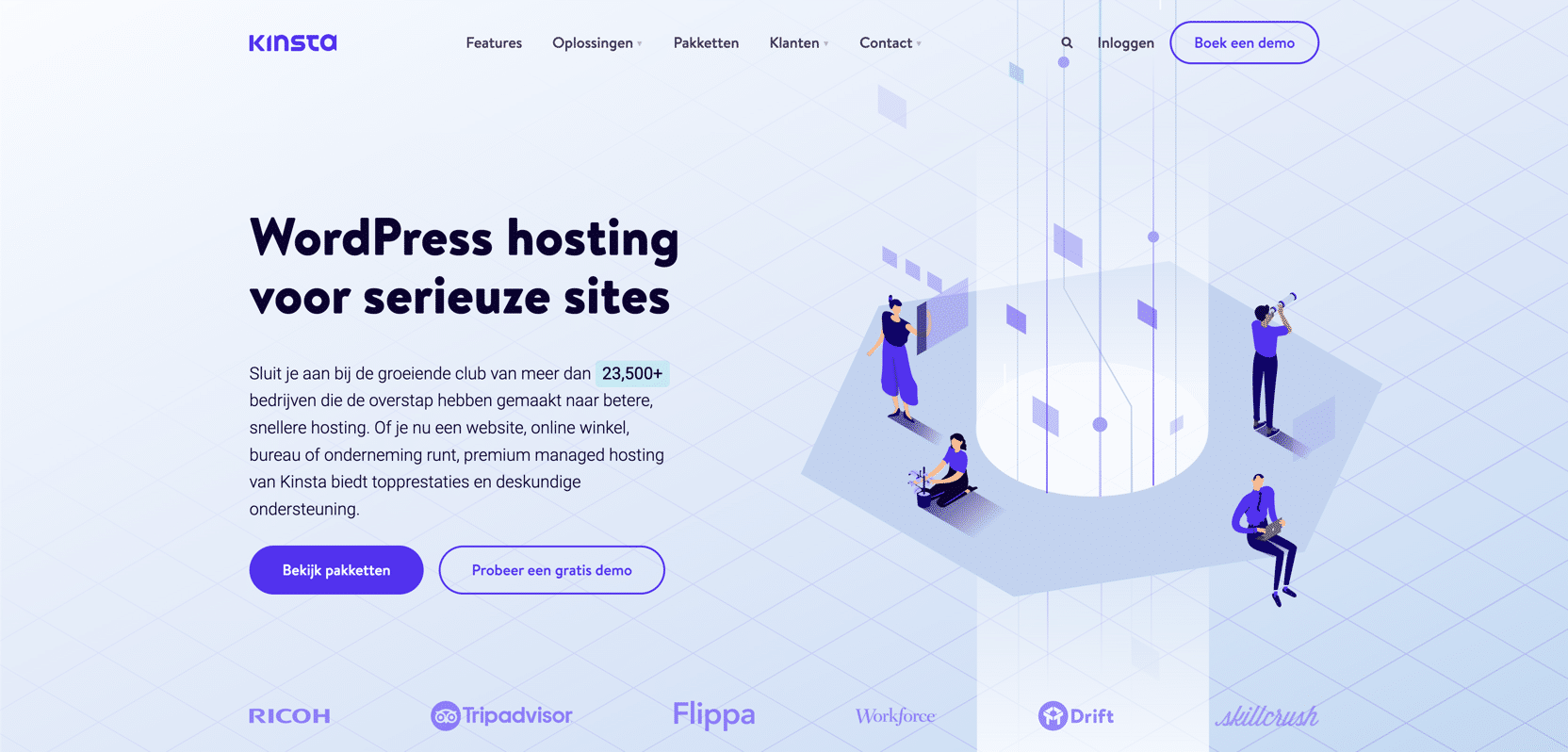Boven de fold op de Kinsta startpagina.