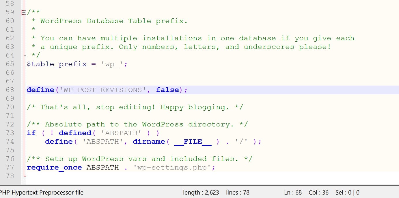 Desativar as revisões do wordpress