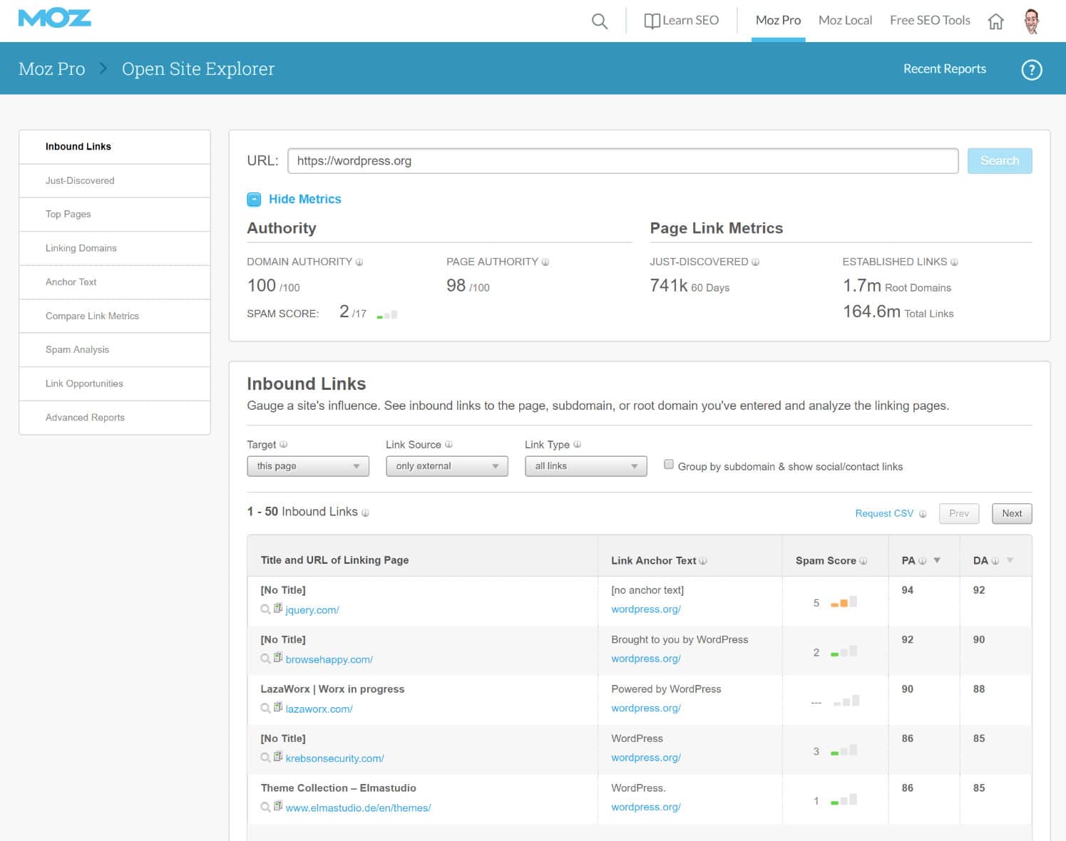 Moz Open Site Explorer