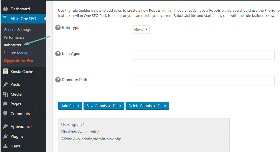 Como editar o Robots.txt no All In One SEO