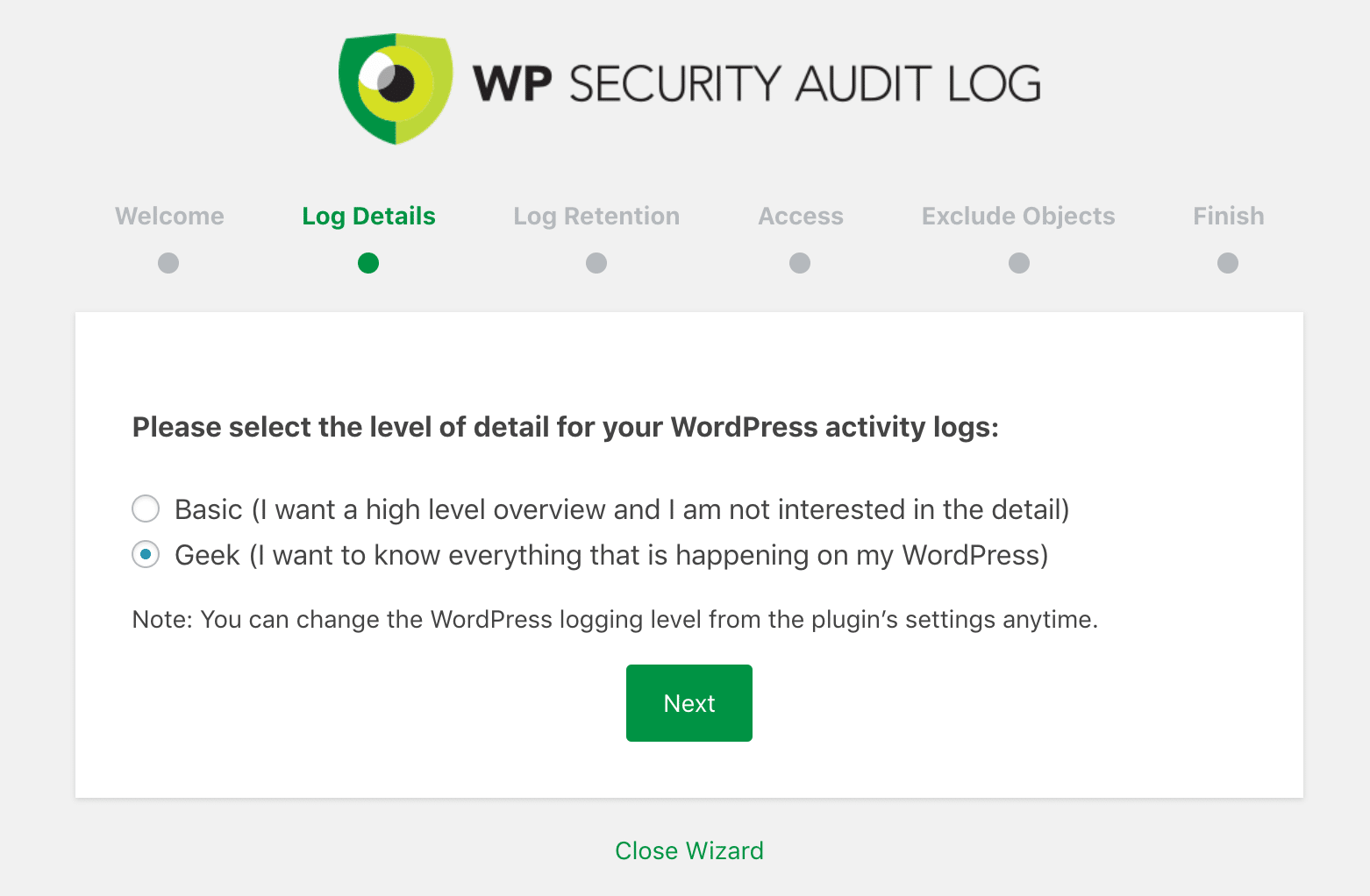 WP Security Audit Log configurações geek