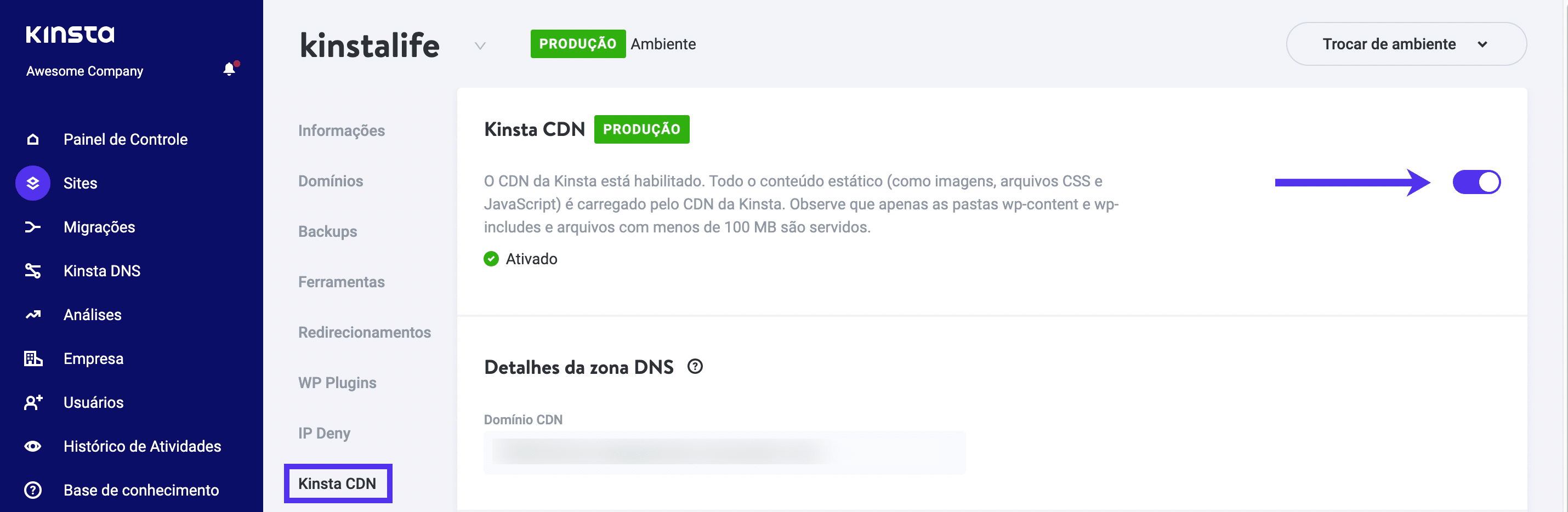 Desativar o CDN da Kinsta