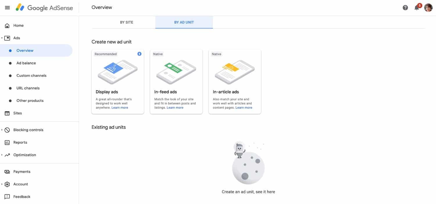 Separador Unidade de anúncios no Google Adsense