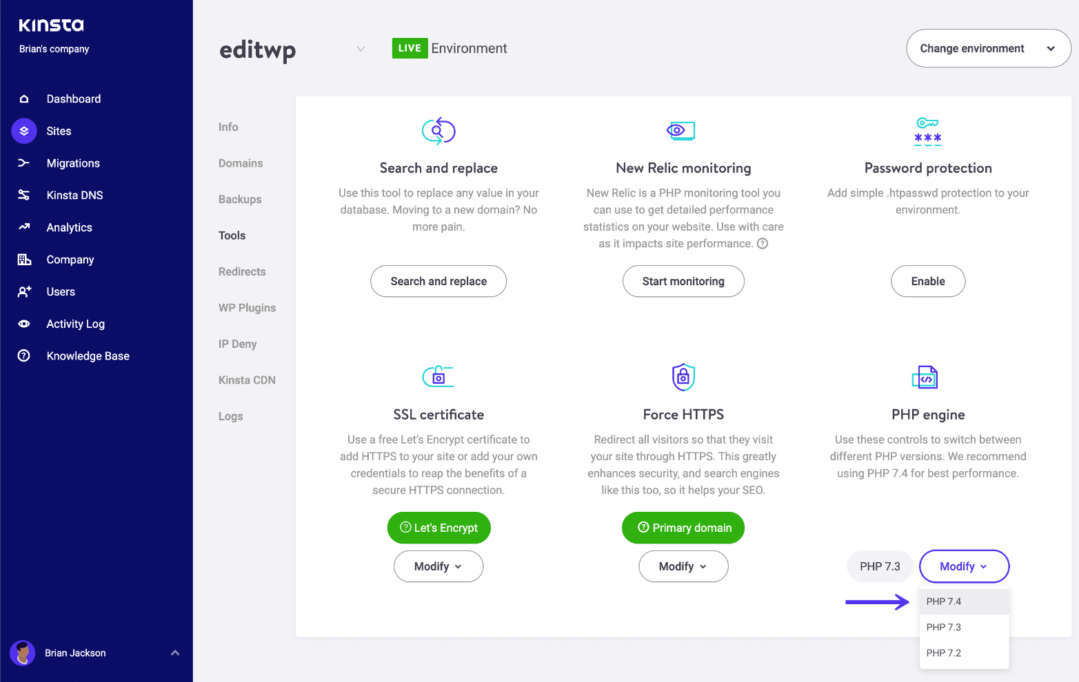Alterar para PHP 7.4