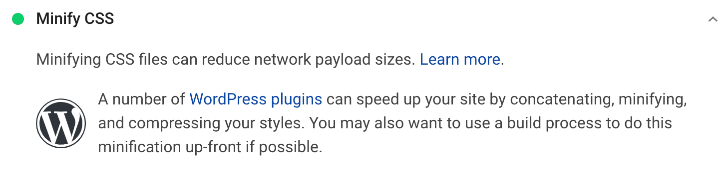 Minimizar a recomendação do CSS