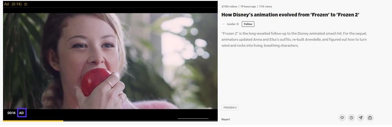 Exemplo de anúncios de Dailymotion