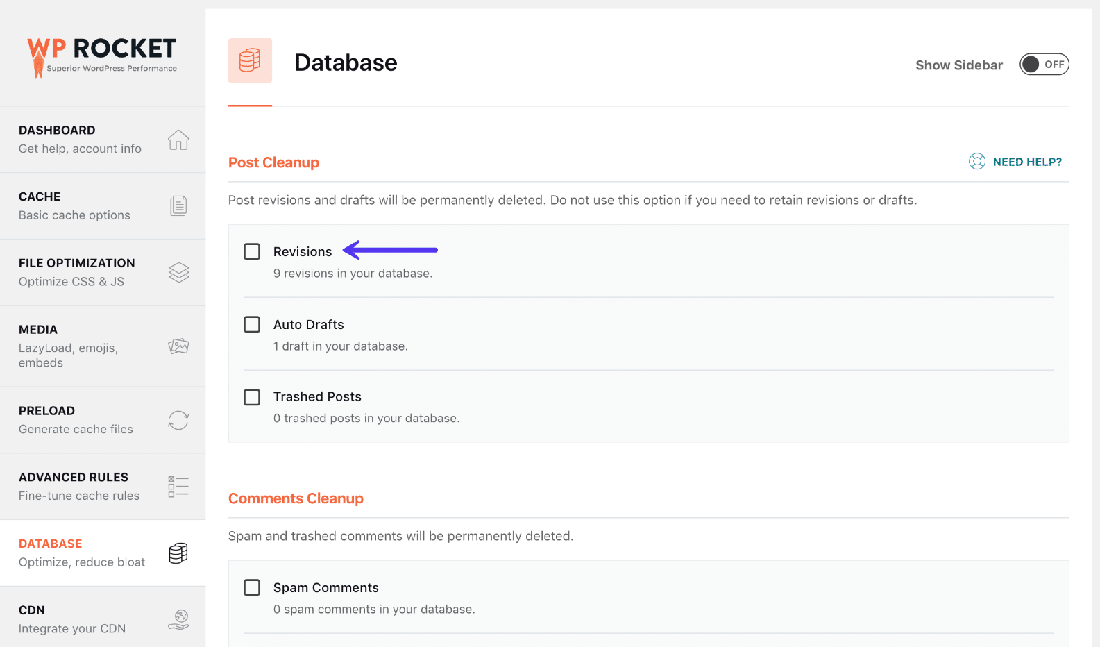 Eliminação de revisões antigas com WP Rocket