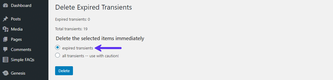 Eliminou facilmente todos os seus transientes expirados