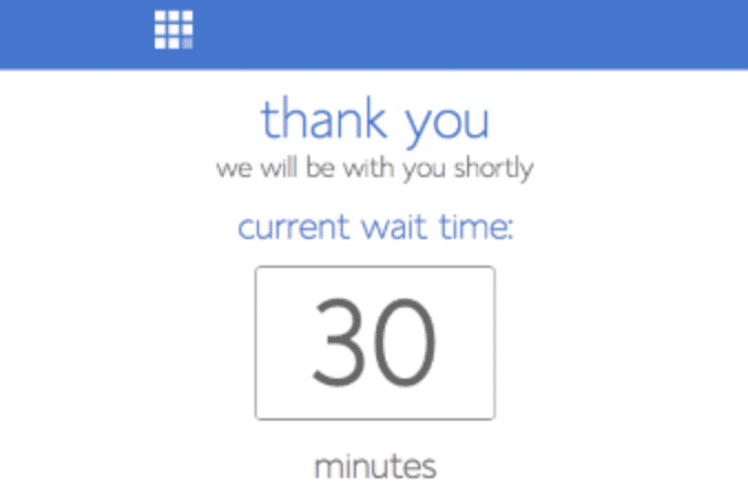 Um tempo de espera de 30 minutos para o apoio da Bluehost.