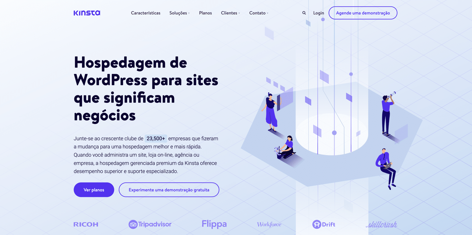 Acima da dobra na página inicial da Kinsta.