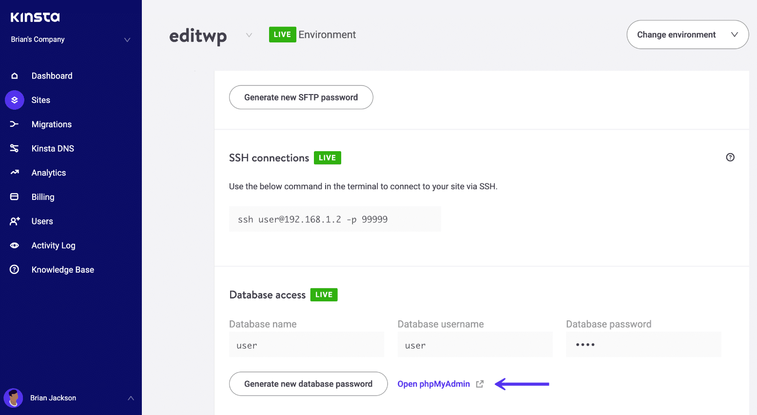 Logga in på phpMyAdmin
