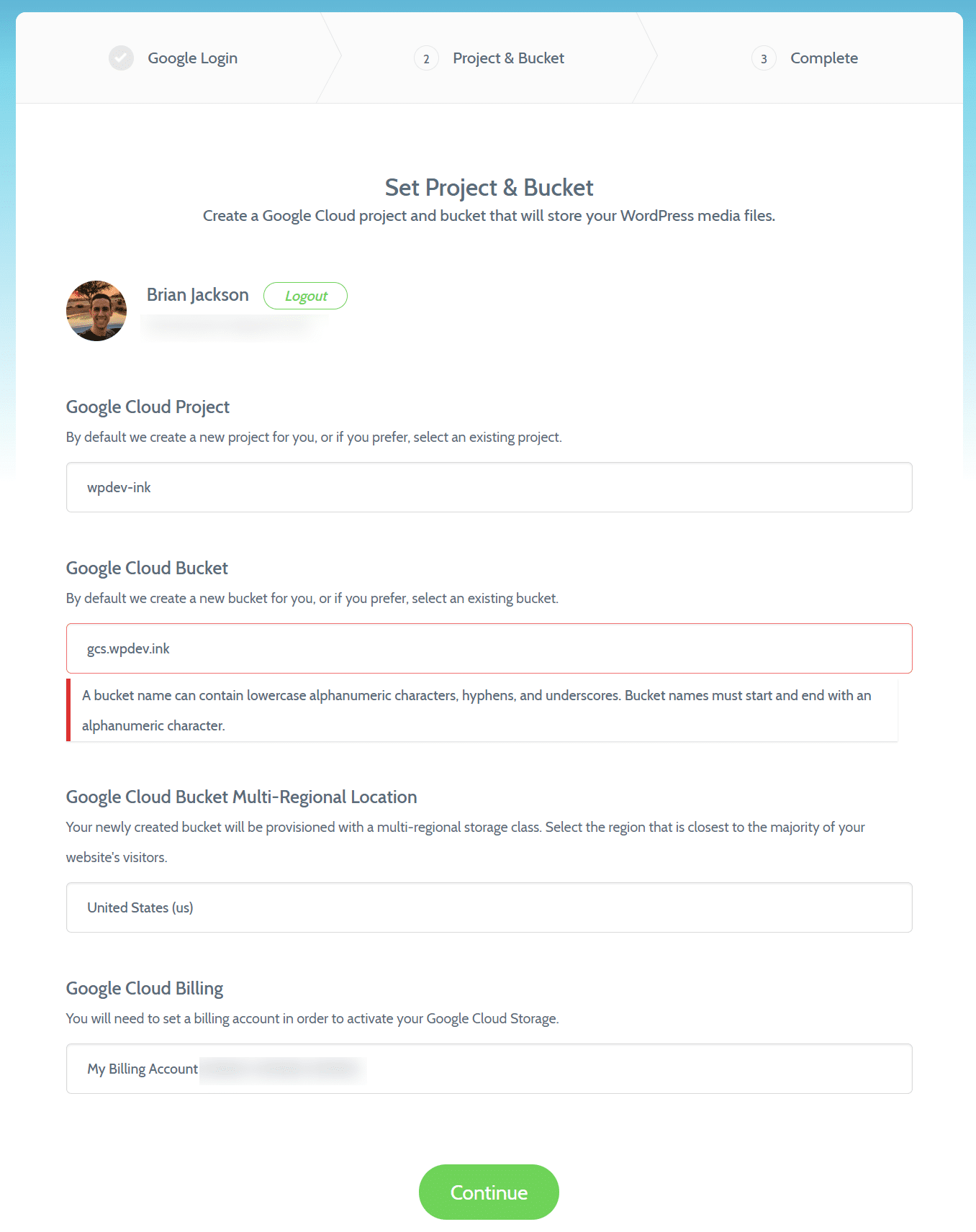 WP-Stateless Projekt och Bucket