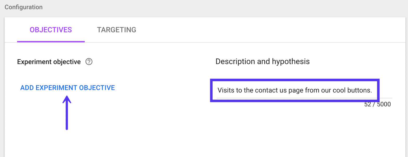 Google Optimize experimentmål