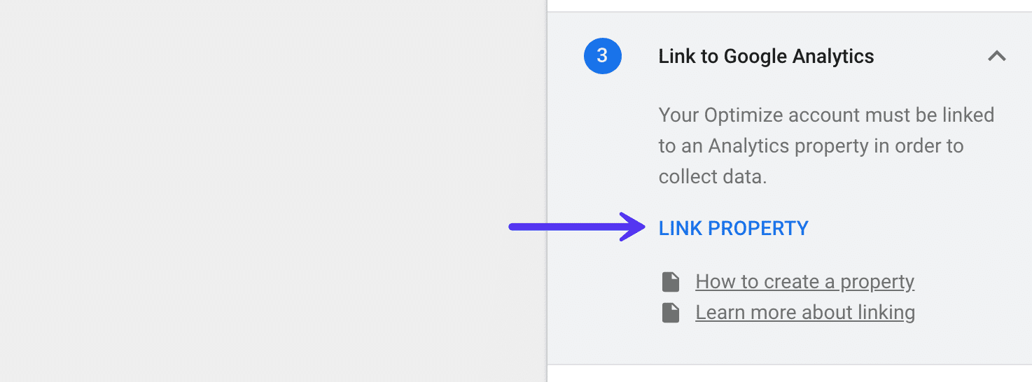 Google Optimize - Länka Google Analytics-egendom
