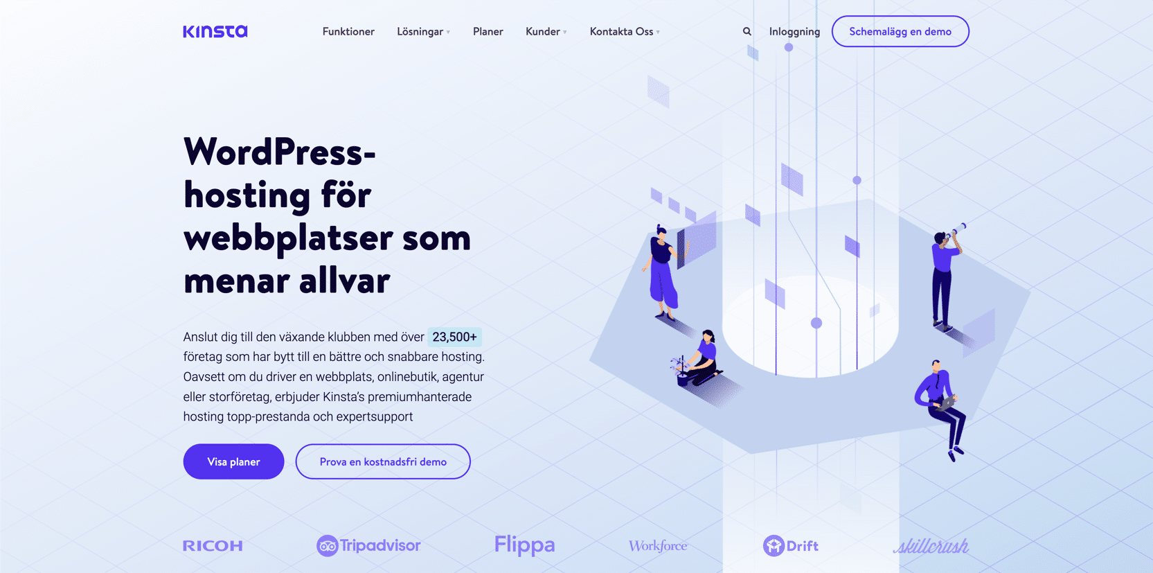 Toppen på Kinstas huvudsida.