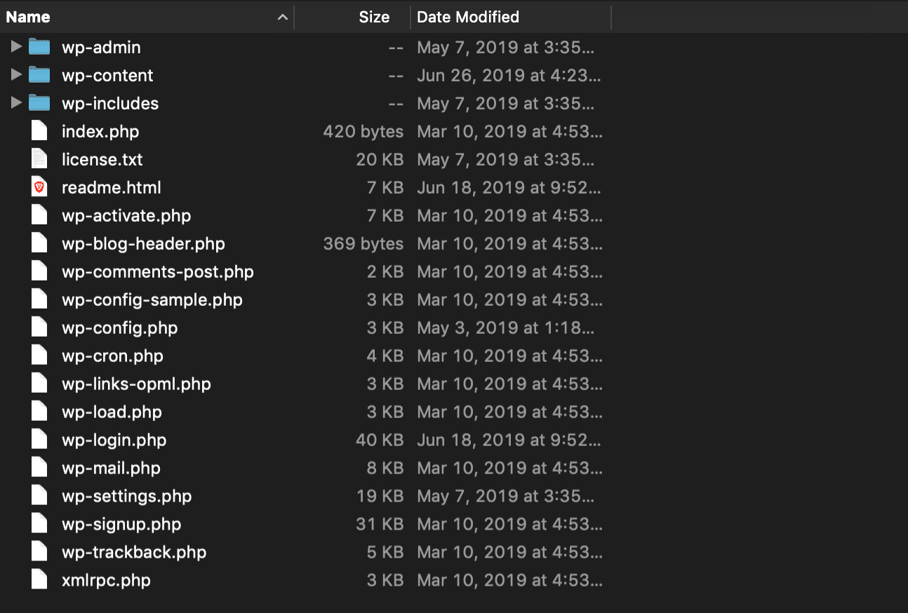 Fichiers du coeur de WordPress