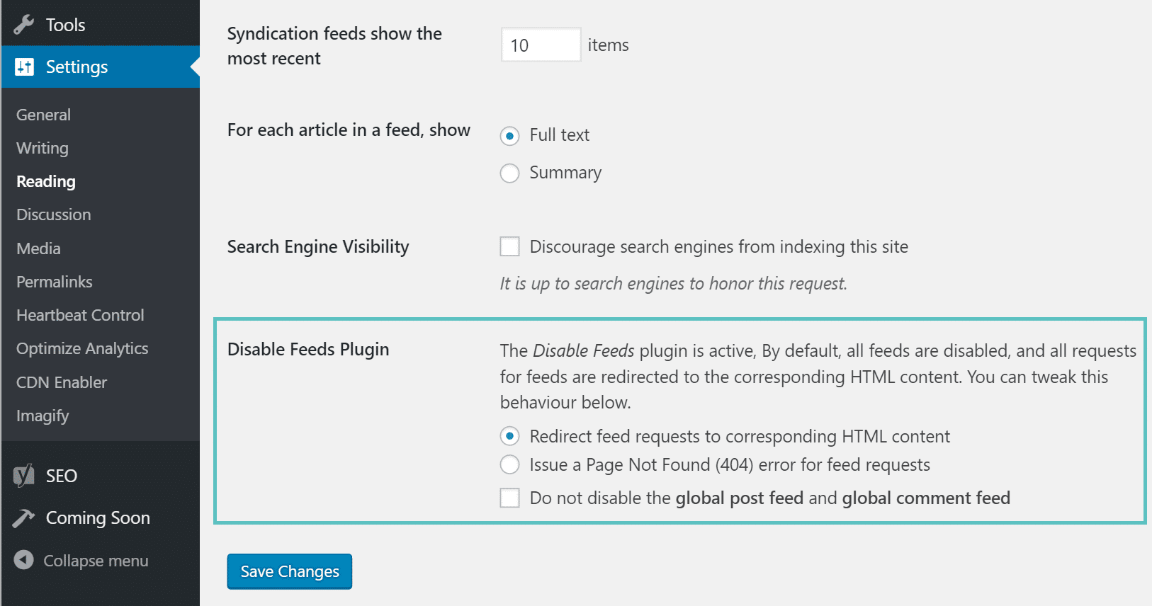 wordpress disable rss feed plugin