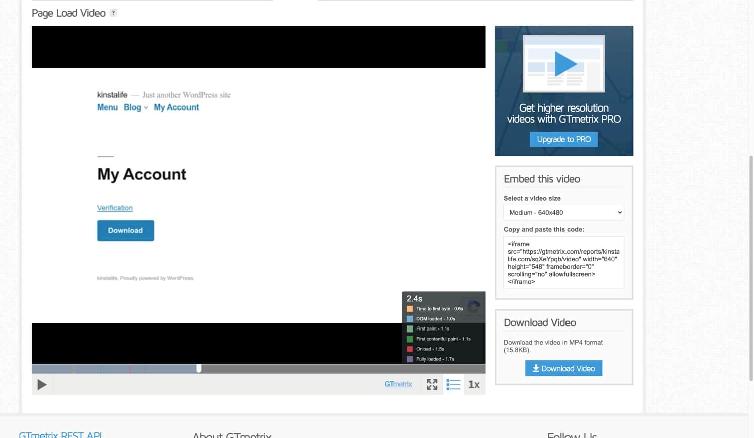 GTmetrix videooptagelse.