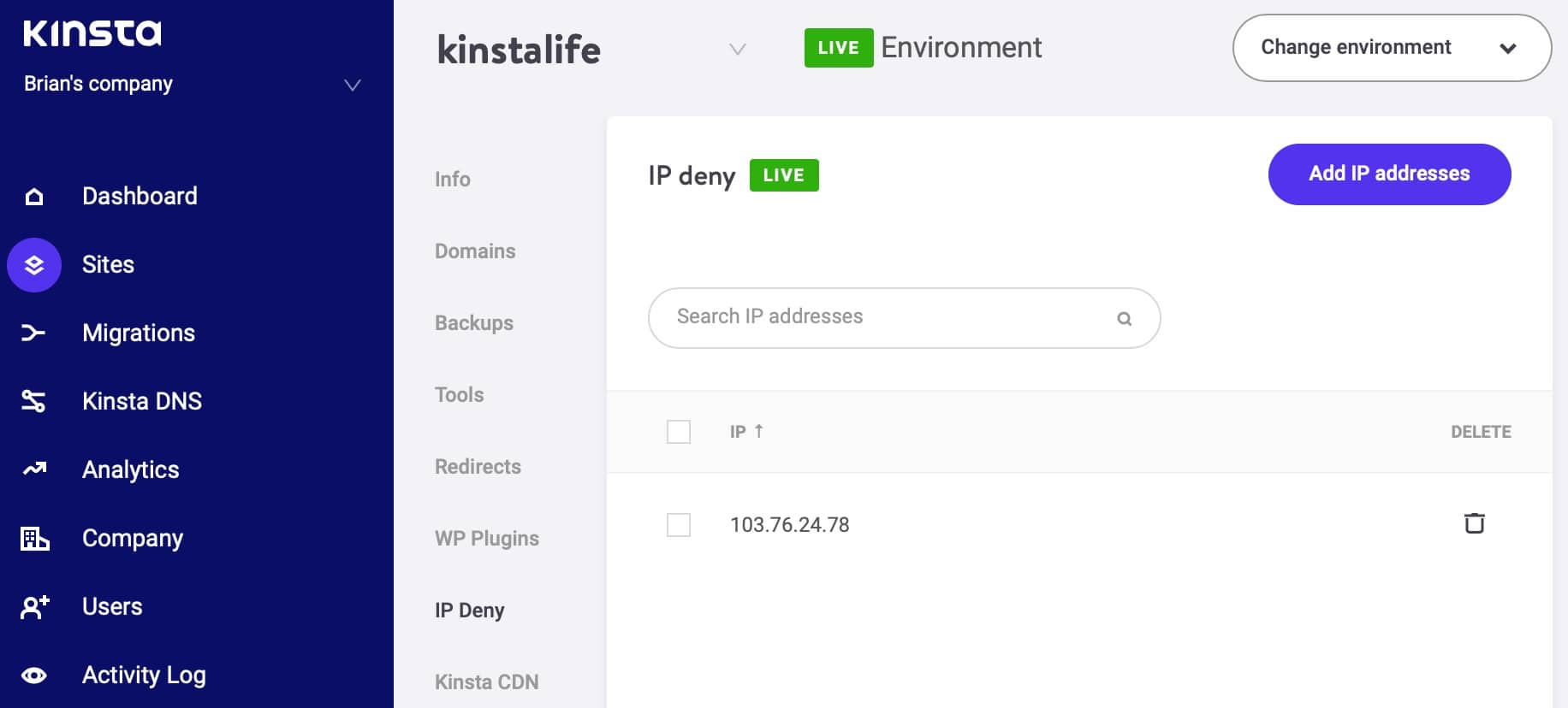 Kinsta IP Deny tool.