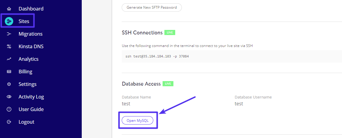 How to access phpMyAdmin at Kinsta