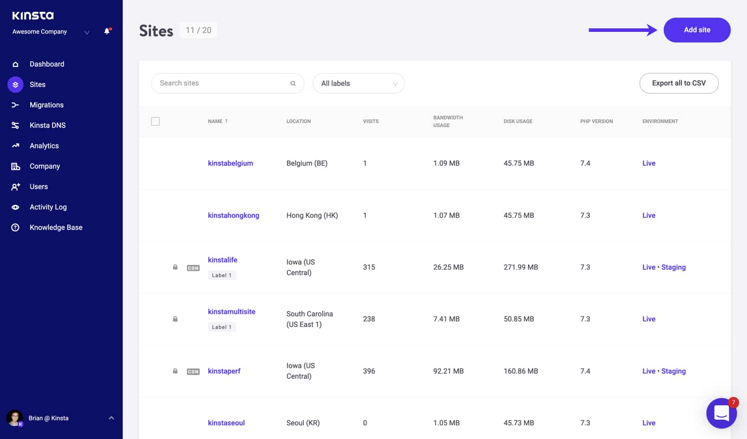 Criar um novo site WordPress na Kinsta.