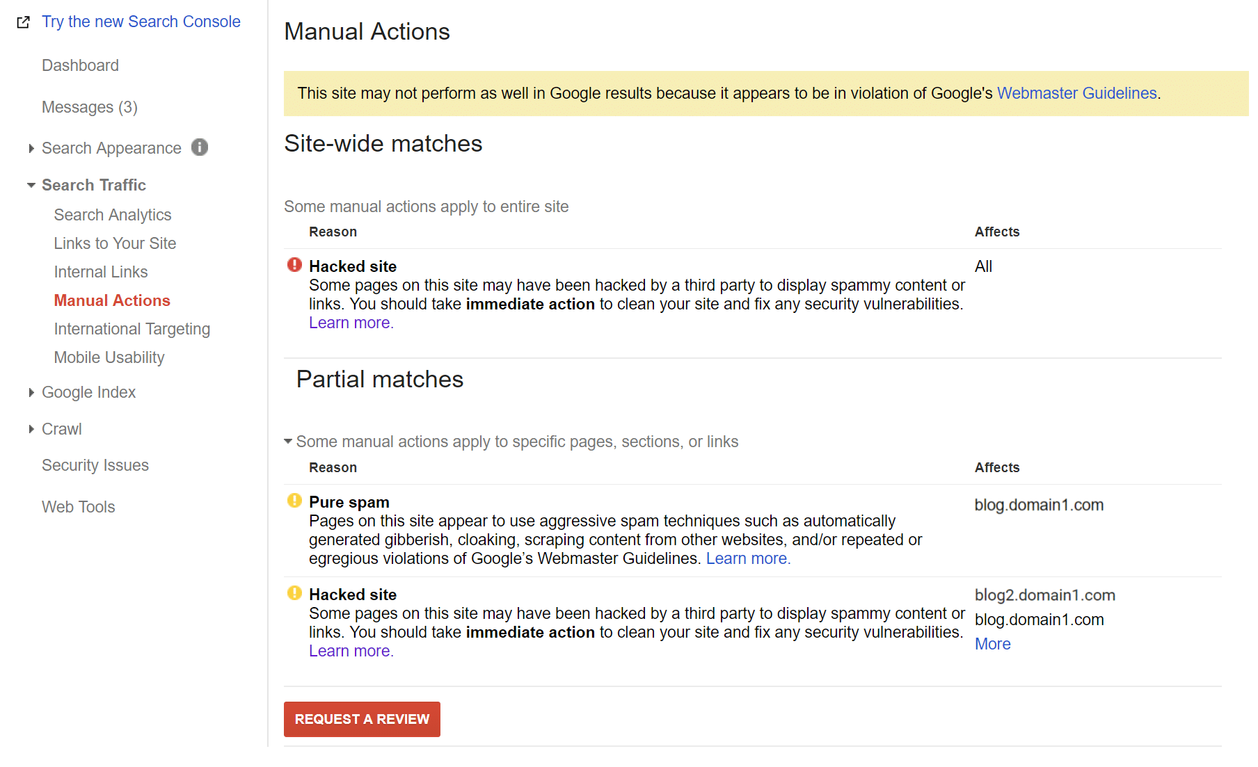 Google Search Console Manual Action
