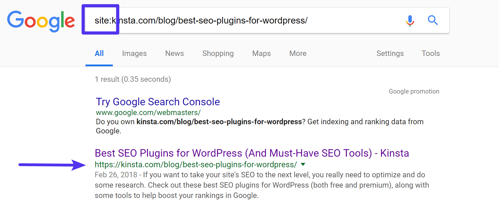Check if Google is indexing the URL