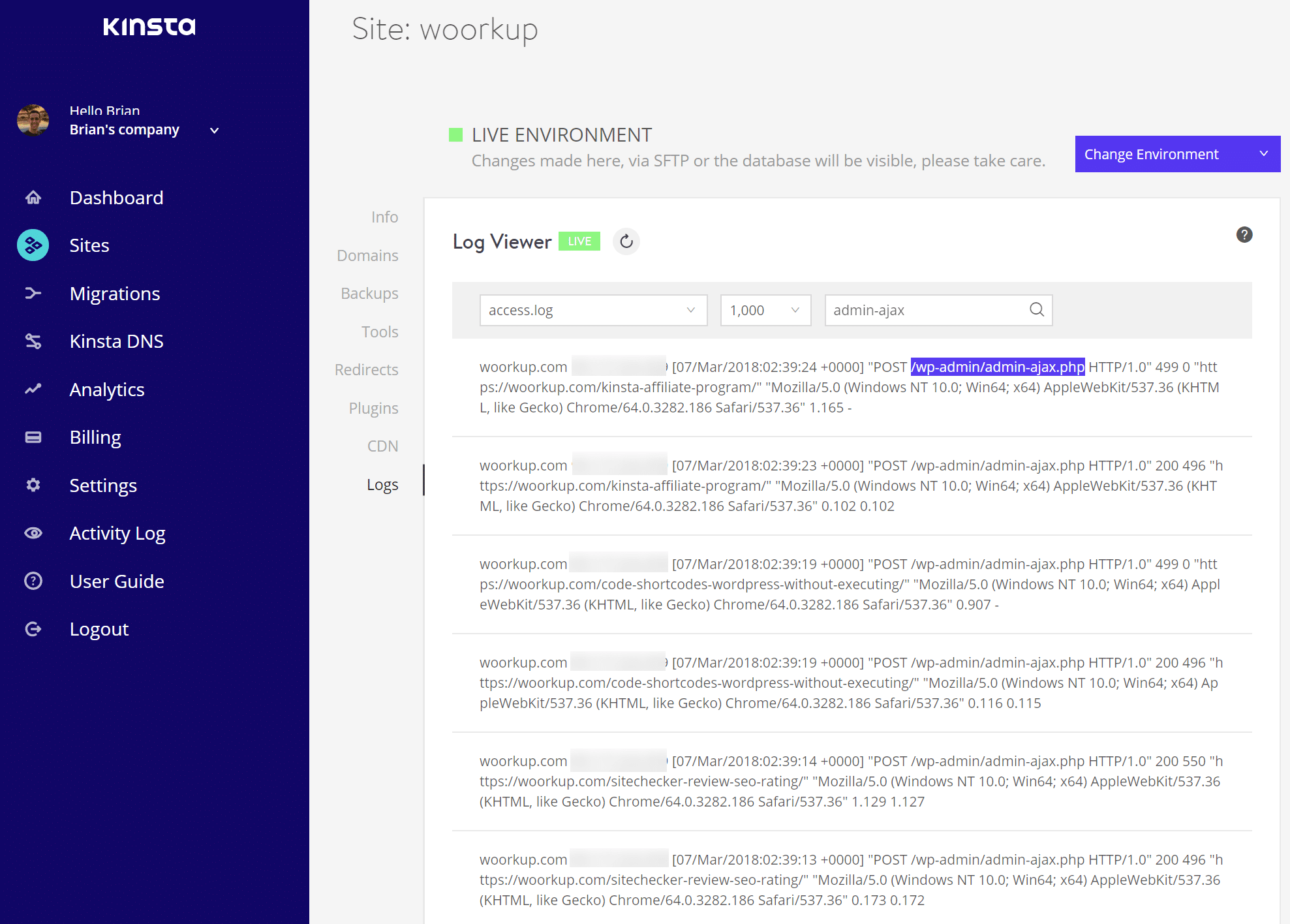WordPress Fehlerprotokoll admin ajax-Anfragen