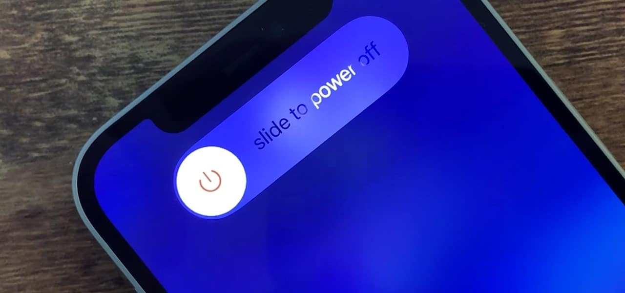 A screenshot of the iOS power-off slider on an iPhone, showing a power icon and the words 