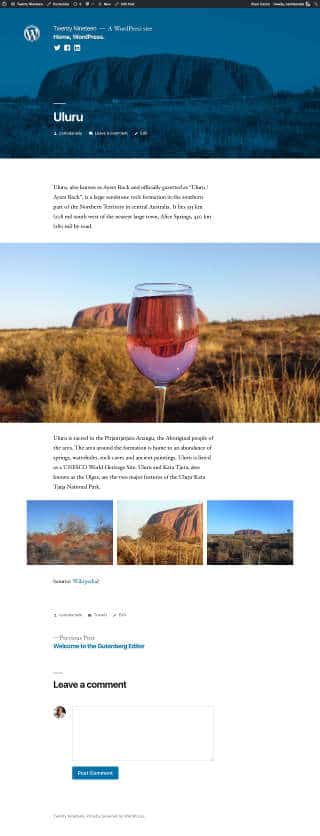 A single post page in Twenty Nineteen