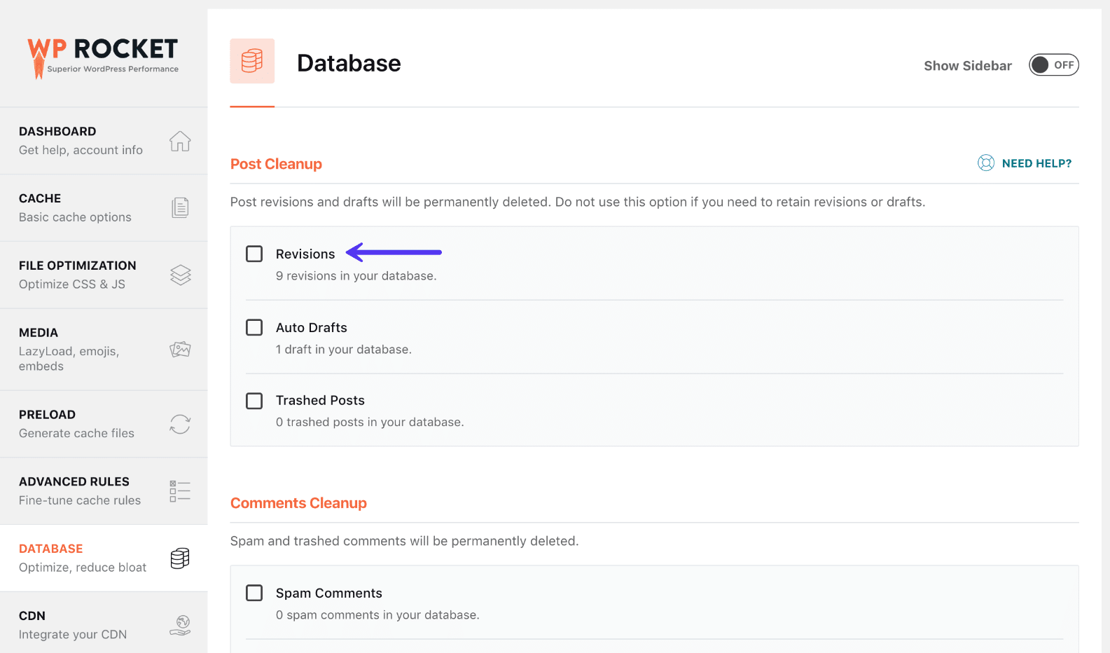 WP Rocketデータベース最適化