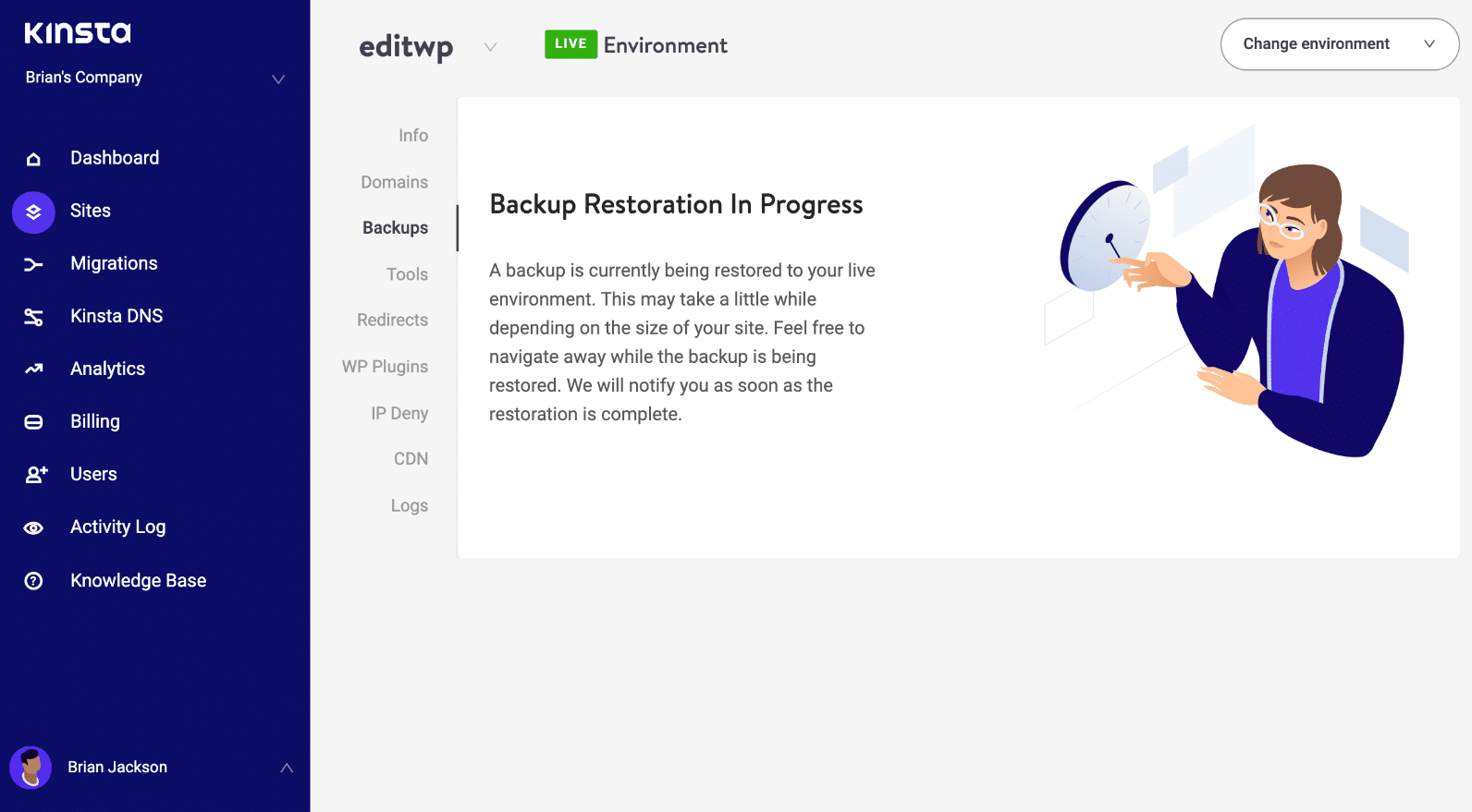 WordPress backup restoration in progress