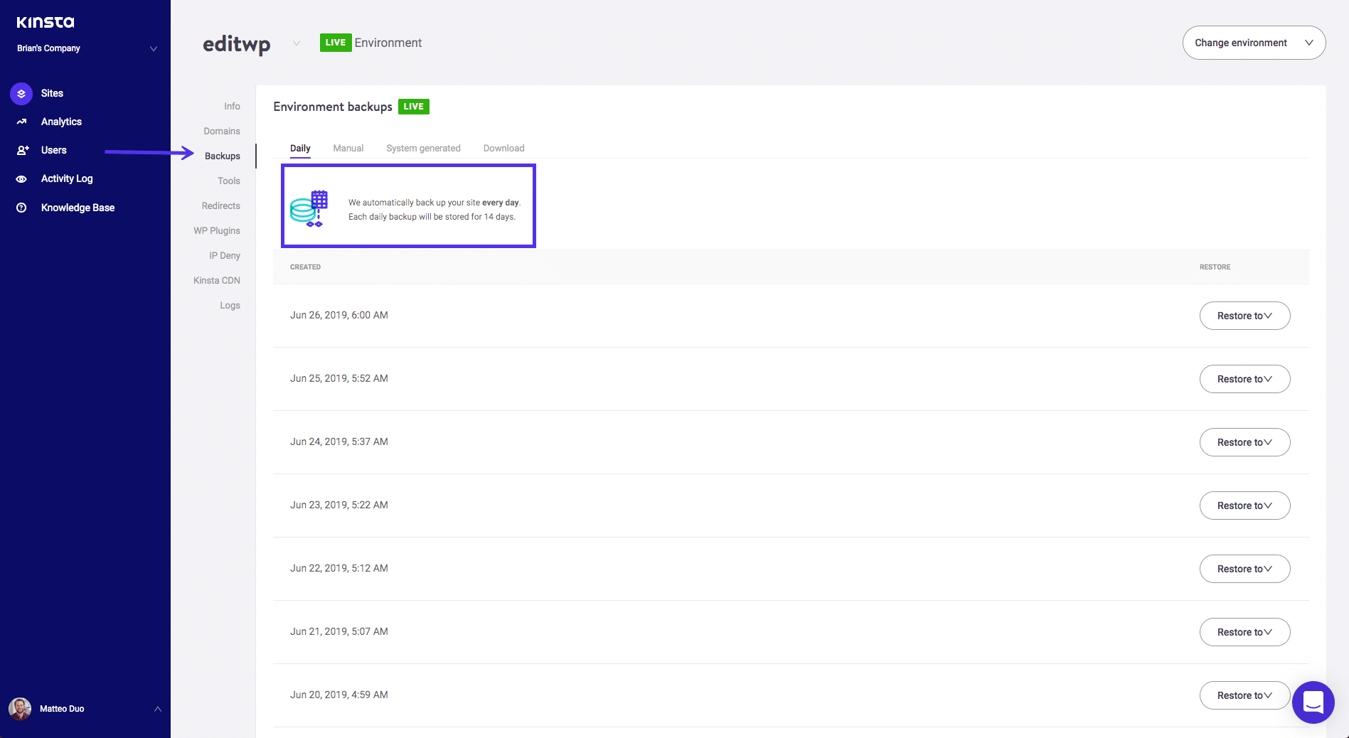 Daily automated backups