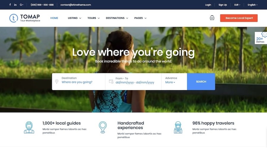 Demo van het Travel Booking thema