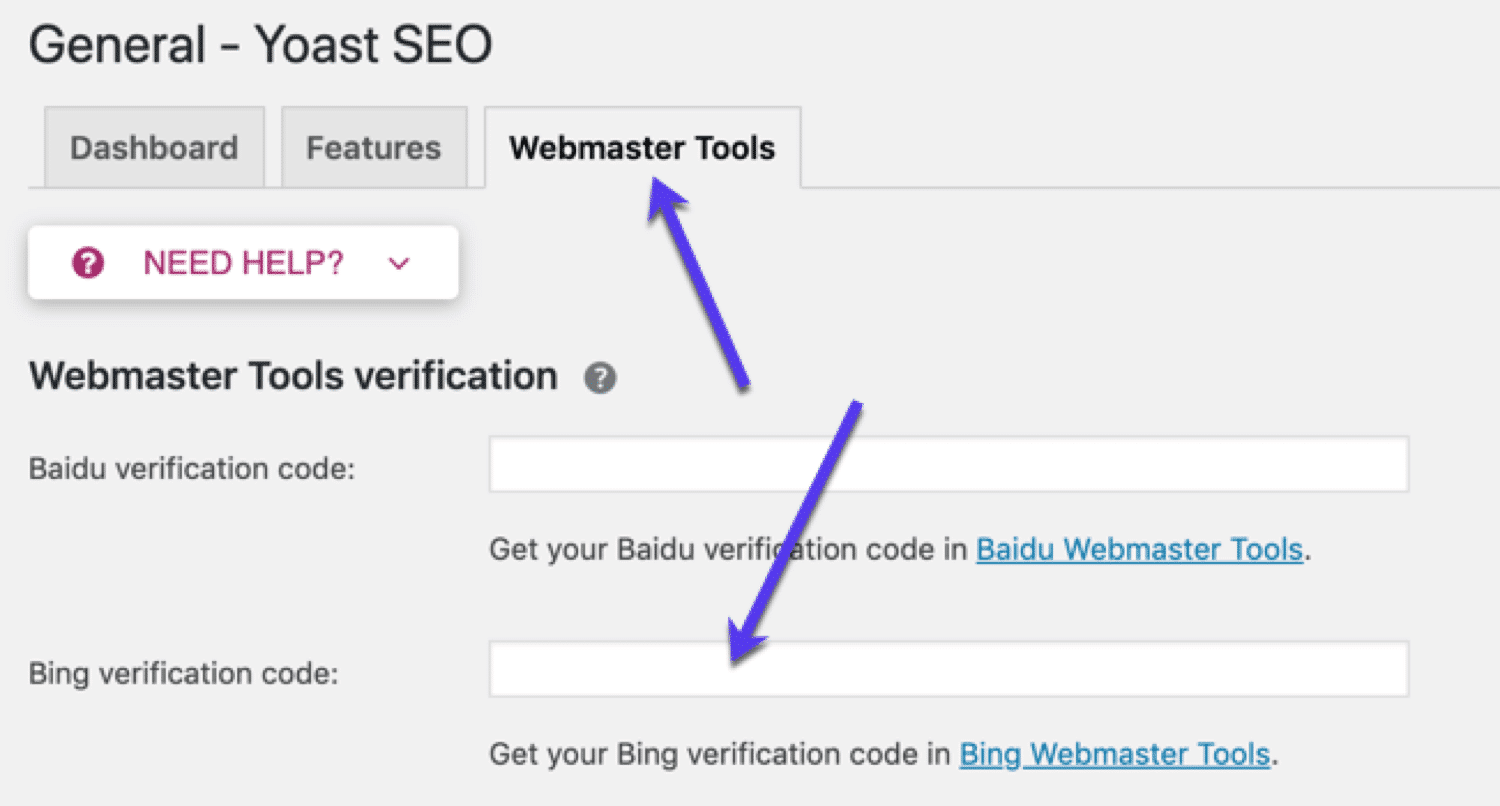 Yoast SEO Bing Webmaster Tools setup