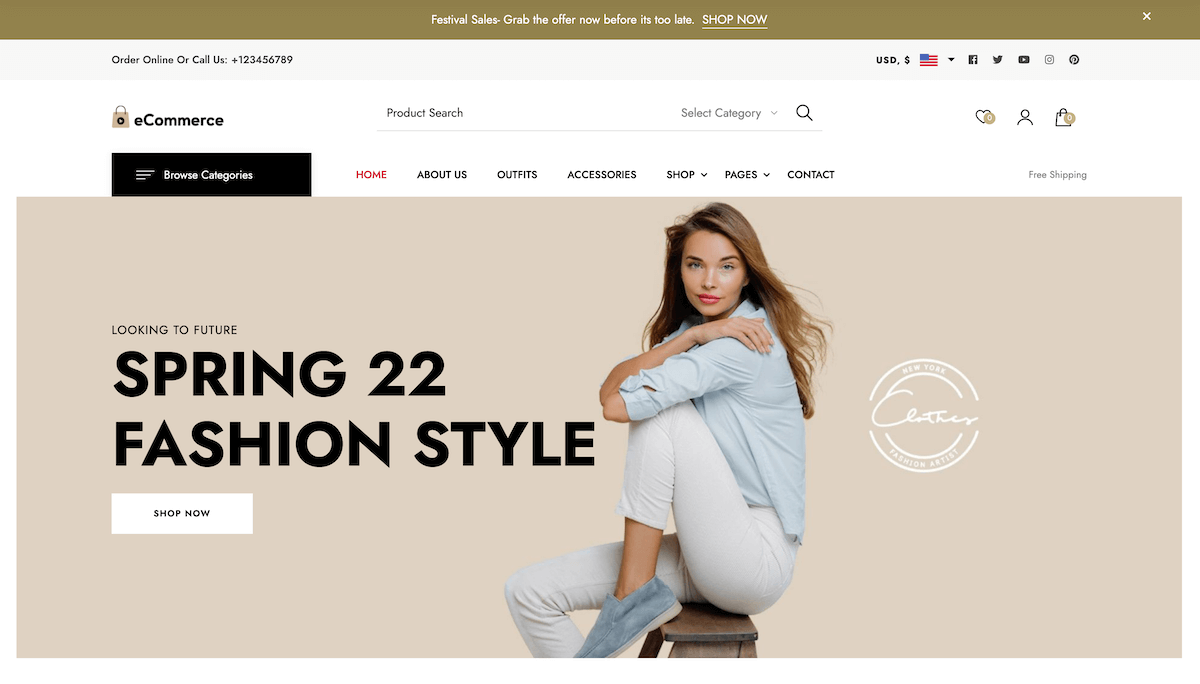 Rara ecommerce pro theme homepage demo
