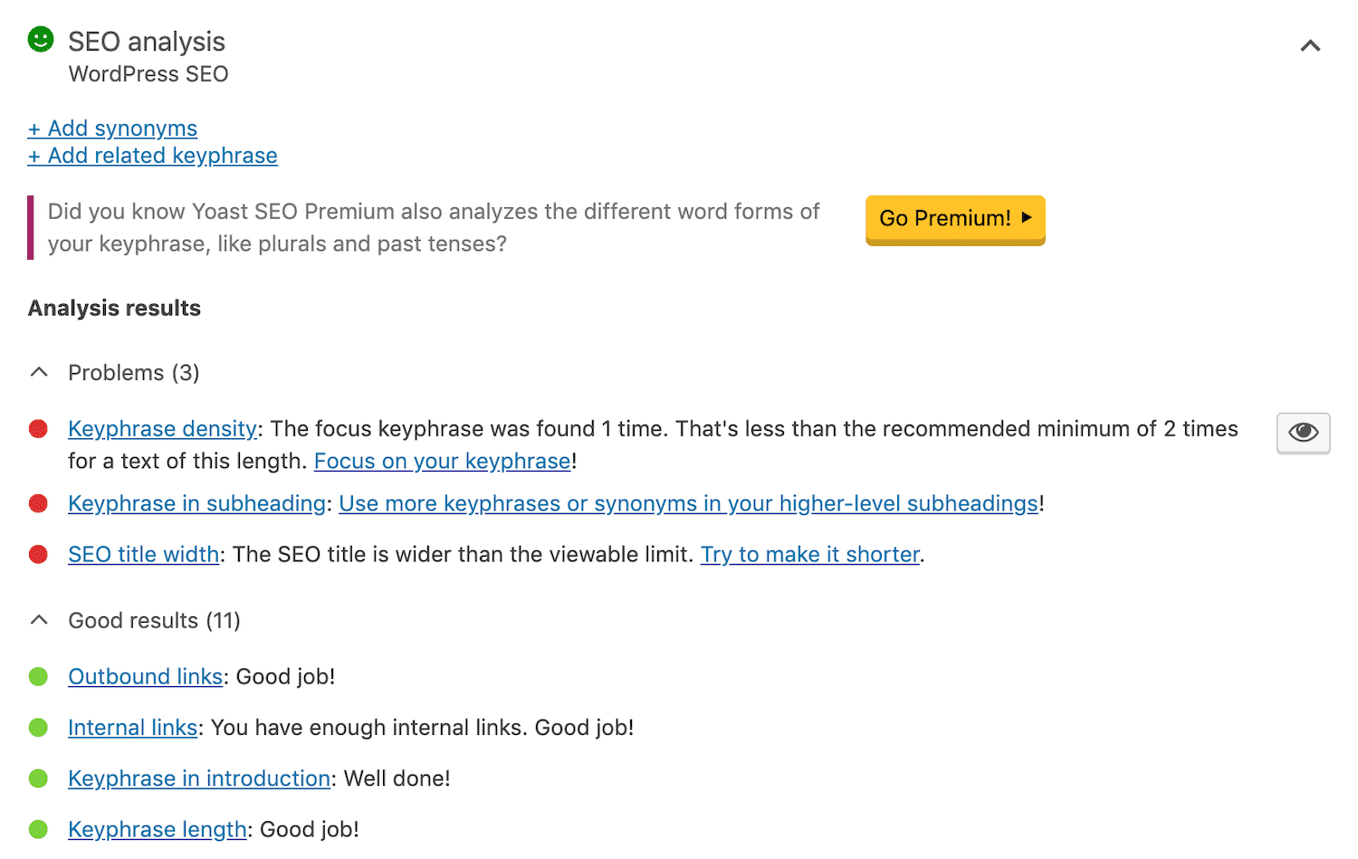 WordPress SEO: yoast keyword density