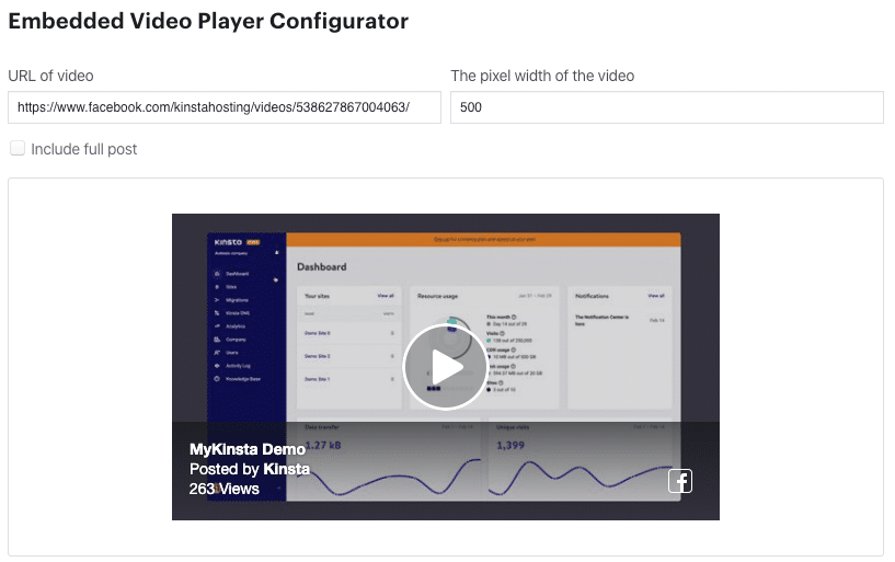 Facebook Video Player Configurator