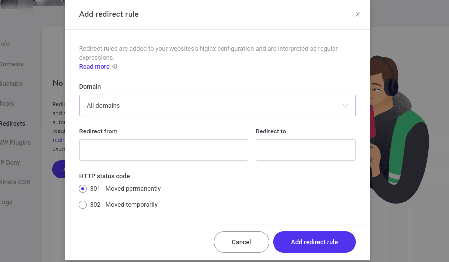 kinsta redirect rule