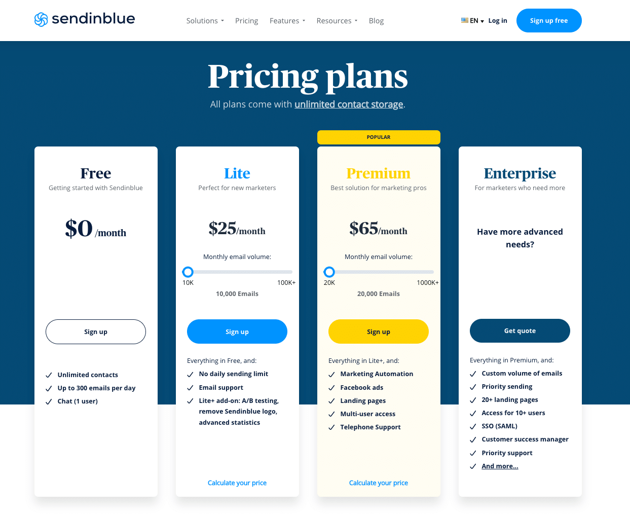Sendinblue pricing