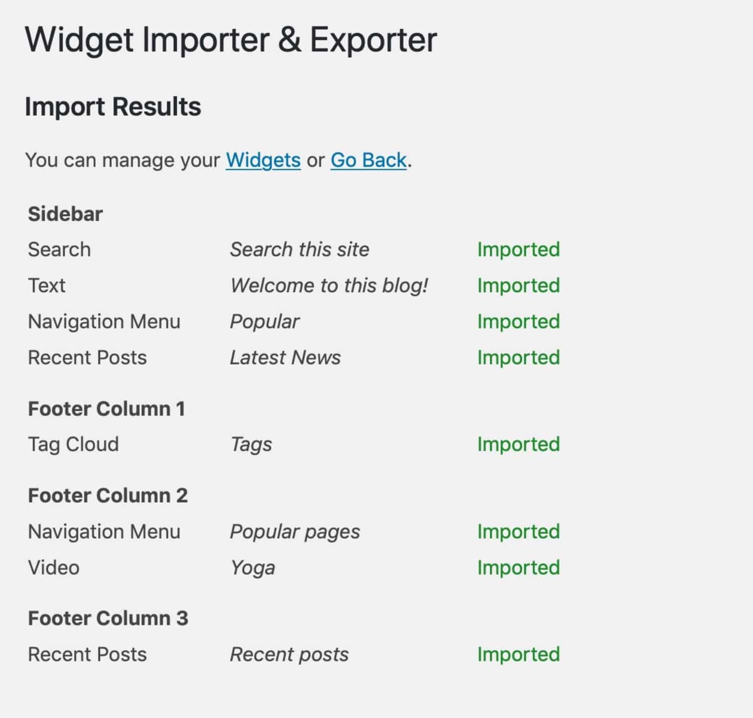 Widgets imported