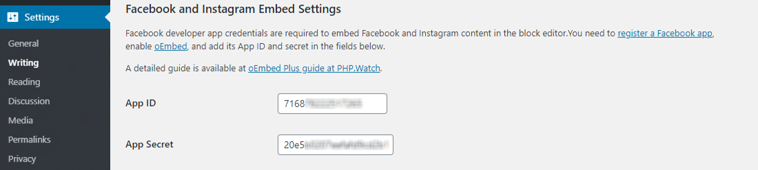 Configuring oEmbed Plus plugin settings