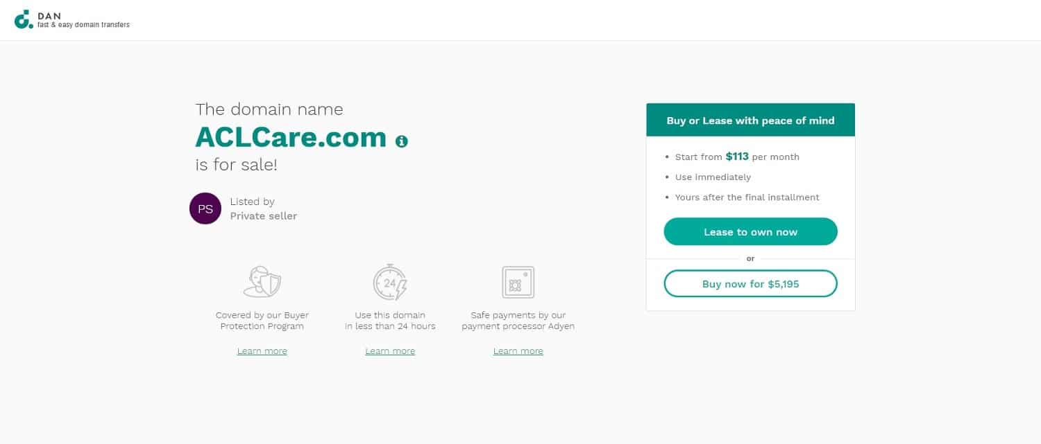 parked domain for sale example