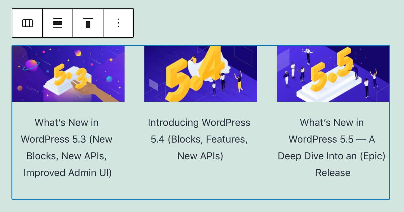Tre block som har omvandlats till tre kolumner